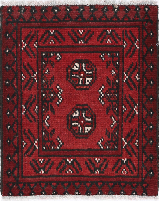 Ivory Hand-Knotted Afghan Tribal Geometric Wool Rug - 1'7" x 2'0"