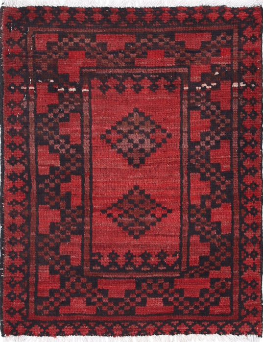 Ivory Hand-Knotted Afghan Tribal Geometric Wool Rug - 1'8" x 2'2"