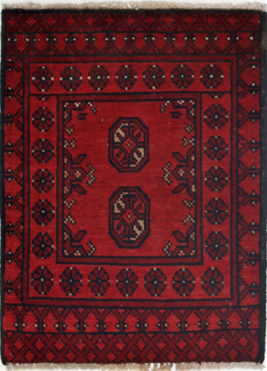 Ivory Hand-Knotted Afghan Tribal Geometric Wool Rug - 1'8" x 2'4"
