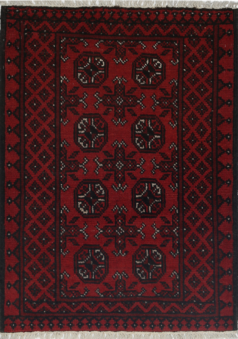 Ivory Hand-Knotted Afghan Tribal Geometric Wool Rug - 2'6" x 3'7"