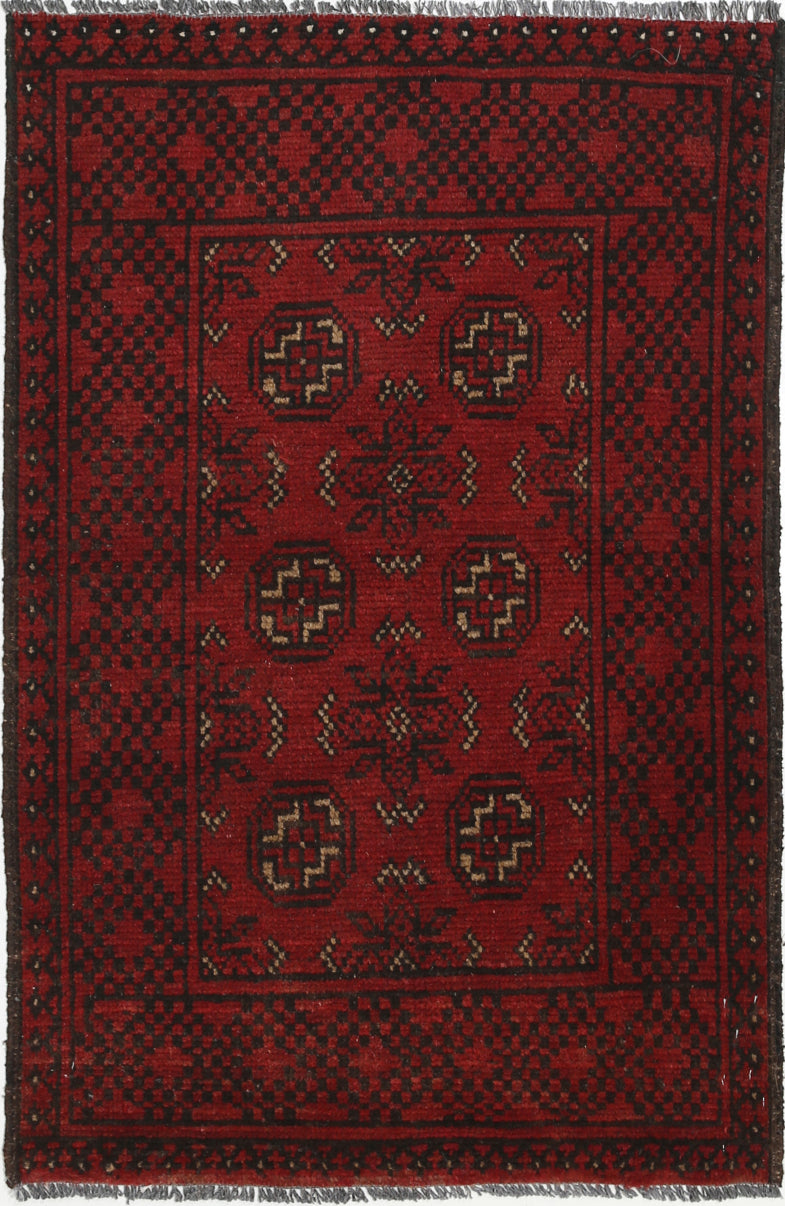 Ivory Hand-Knotted Afghan Tribal Geometric Wool Rug - 2'5" x 3'9"