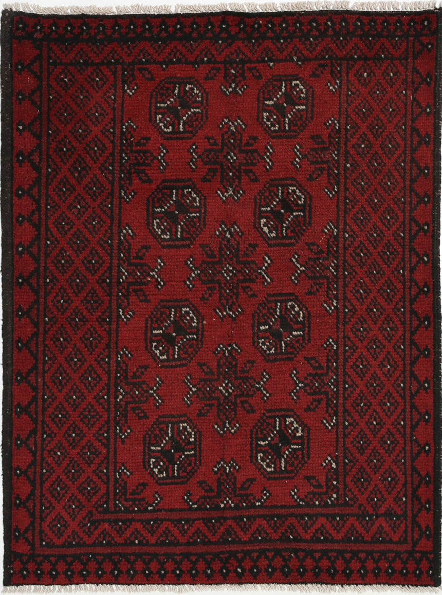 Ivory Hand-Knotted Afghan Tribal Geometric Wool Rug - 2'6" x 3'6"