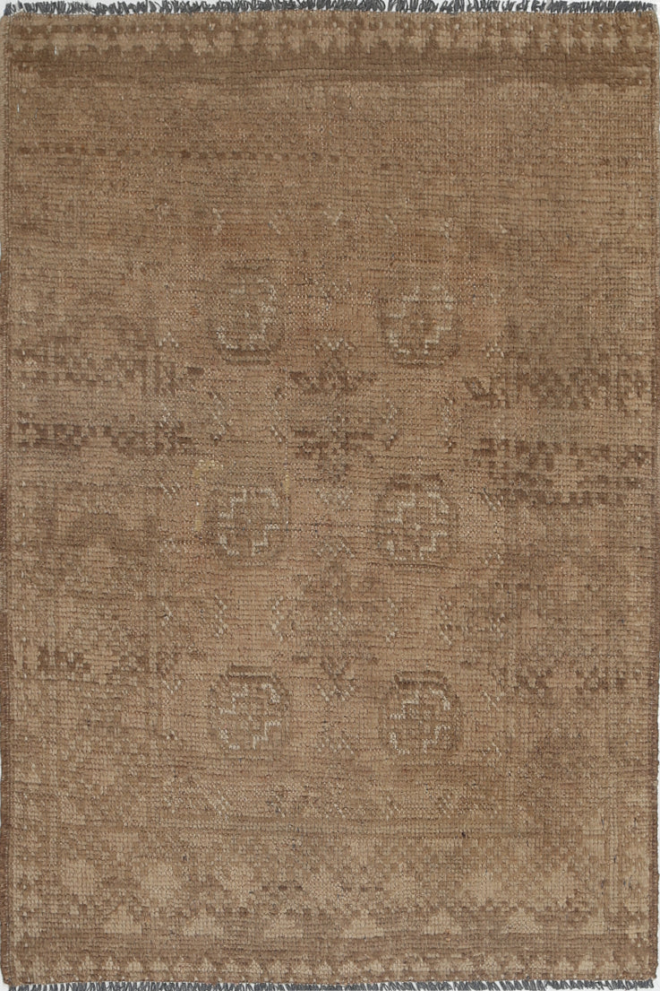 Ivory Hand-Knotted Afghan Tribal Geometric Wool Rug - 2'6" x 3'7"