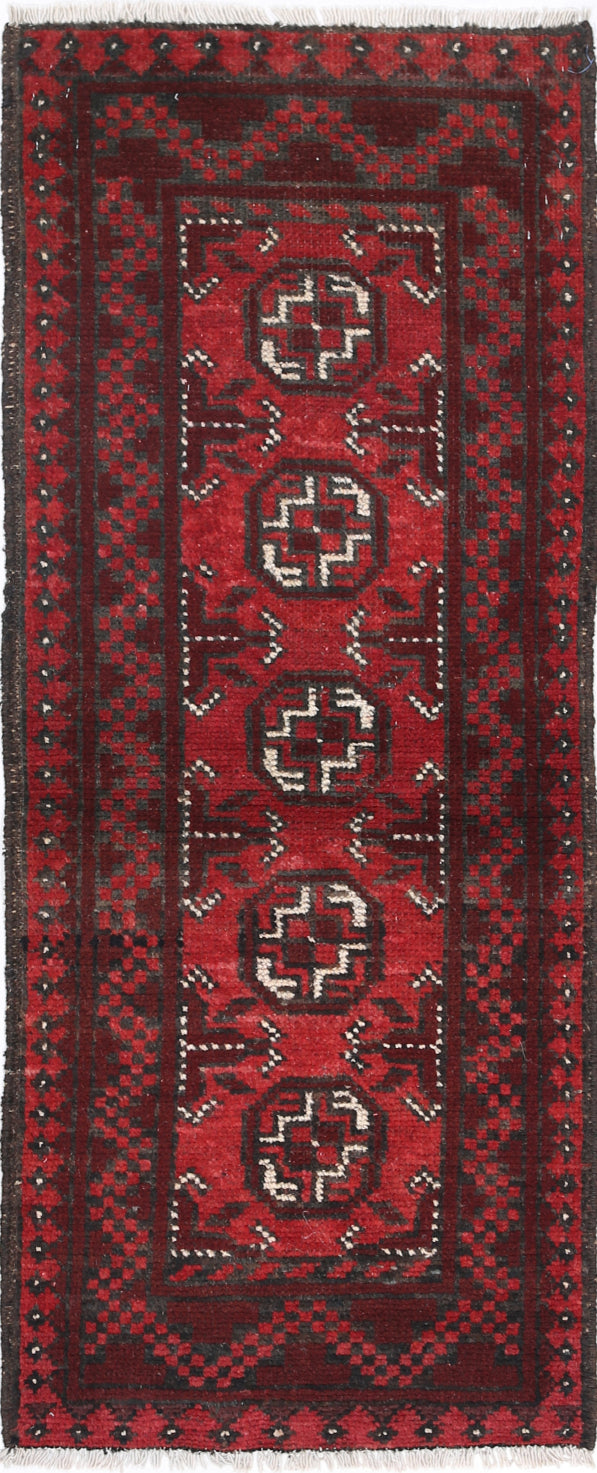 Ivory Hand-Knotted Afghan Tribal Geometric Wool Rug - 1'8" x 4'7"