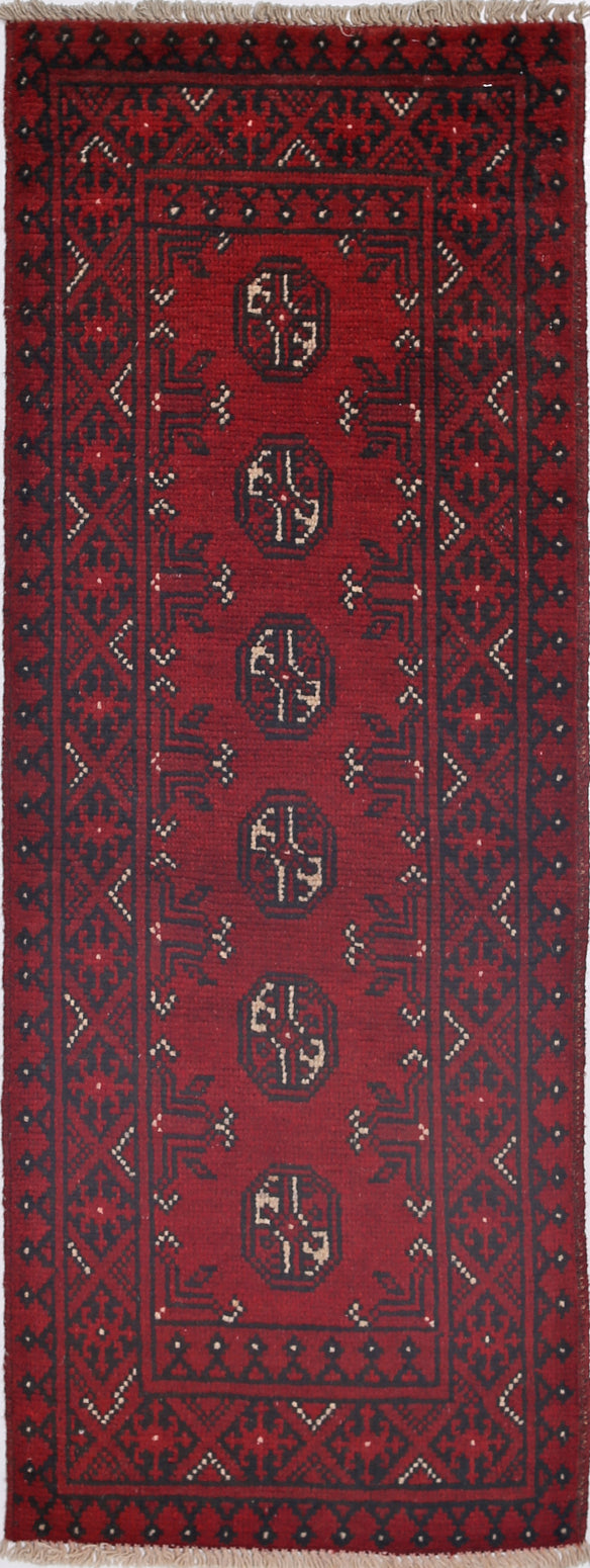 Ivory Hand-Knotted Afghan Tribal Geometric Wool Rug - 1'8" x 4'9"
