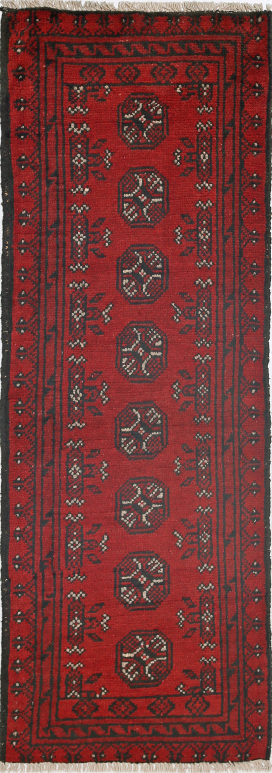 Ivory Hand-Knotted Afghan Tribal Geometric Wool Rug - 1'7" x 4'10"