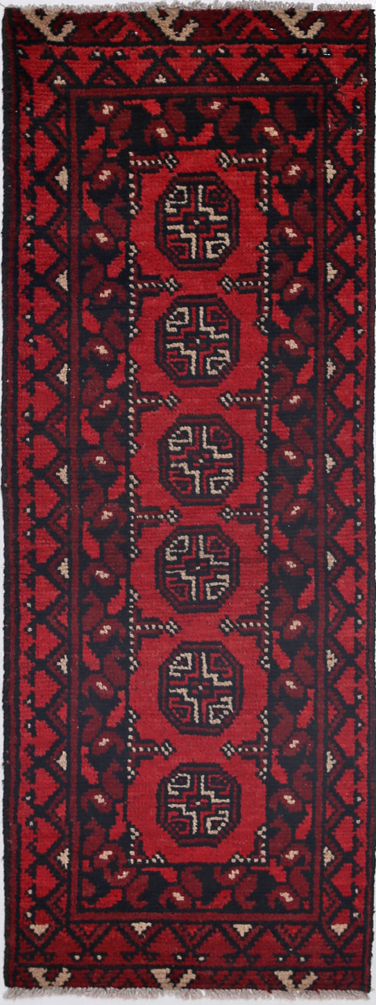 Ivory Hand-Knotted Afghan Tribal Geometric Wool Rug - 1'6" x 4'6"