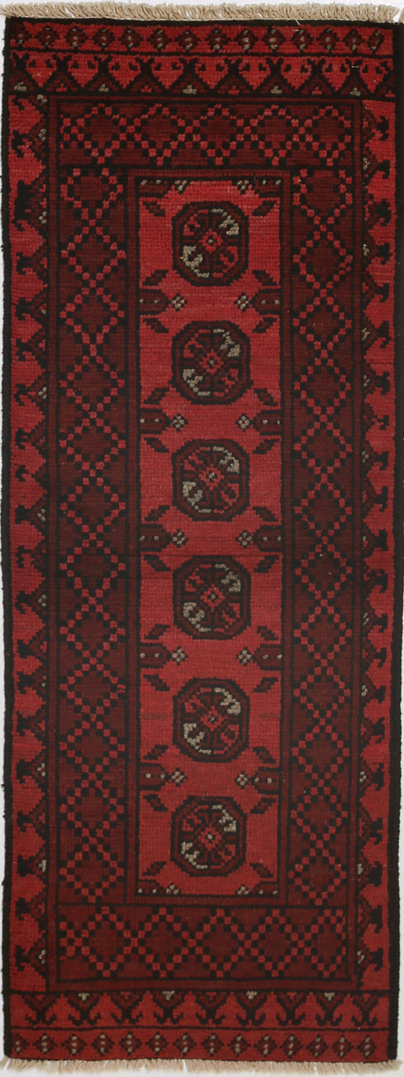 Ivory Hand-Knotted Afghan Tribal Geometric Wool Rug - 1'6" x 4'10"