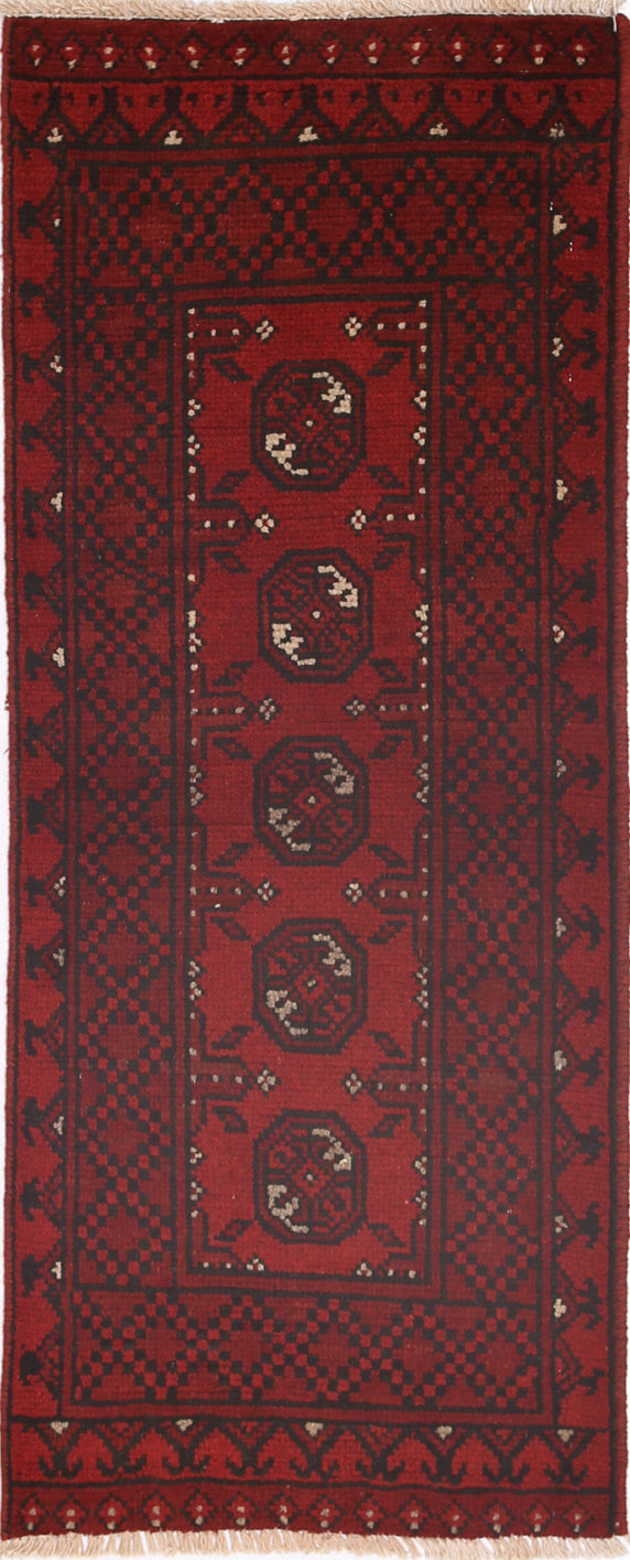 Ivory Hand-Knotted Afghan Tribal Geometric Wool Rug - 1'7" x 4'5"