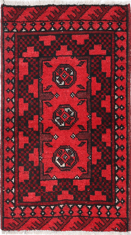 Ivory Hand-Knotted Afghan Tribal Geometric Wool Rug - 1'7" x 2'11"