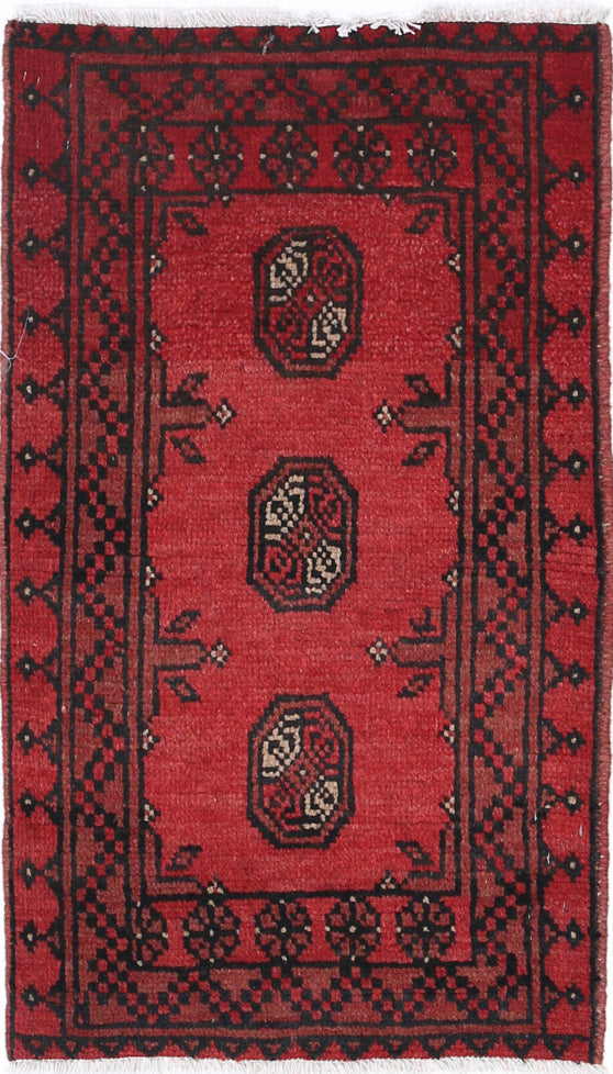 Ivory Hand-Knotted Afghan Tribal Geometric Wool Rug - 1'6" x 2'10"