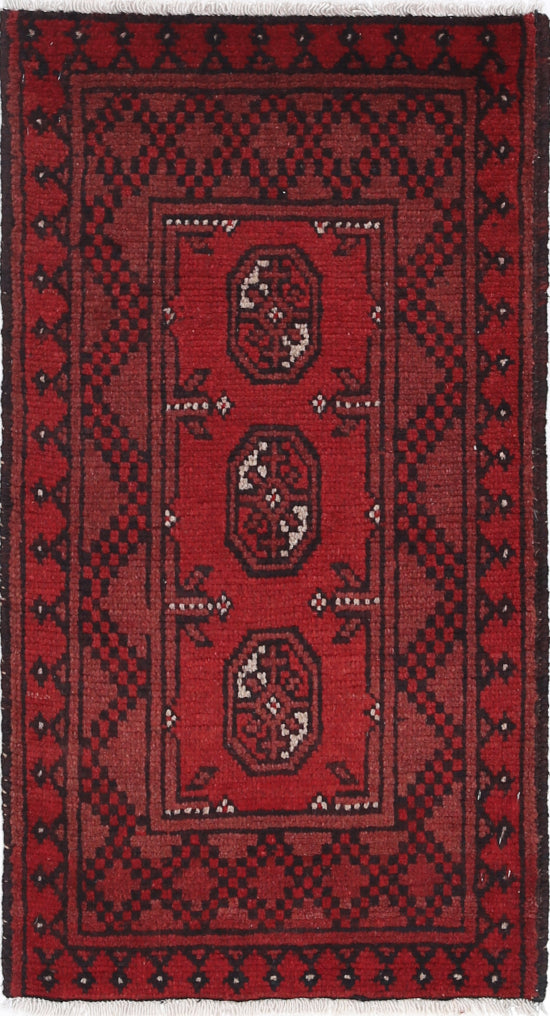 Ivory Hand-Knotted Afghan Tribal Geometric Wool Rug - 1'7" x 3'2"