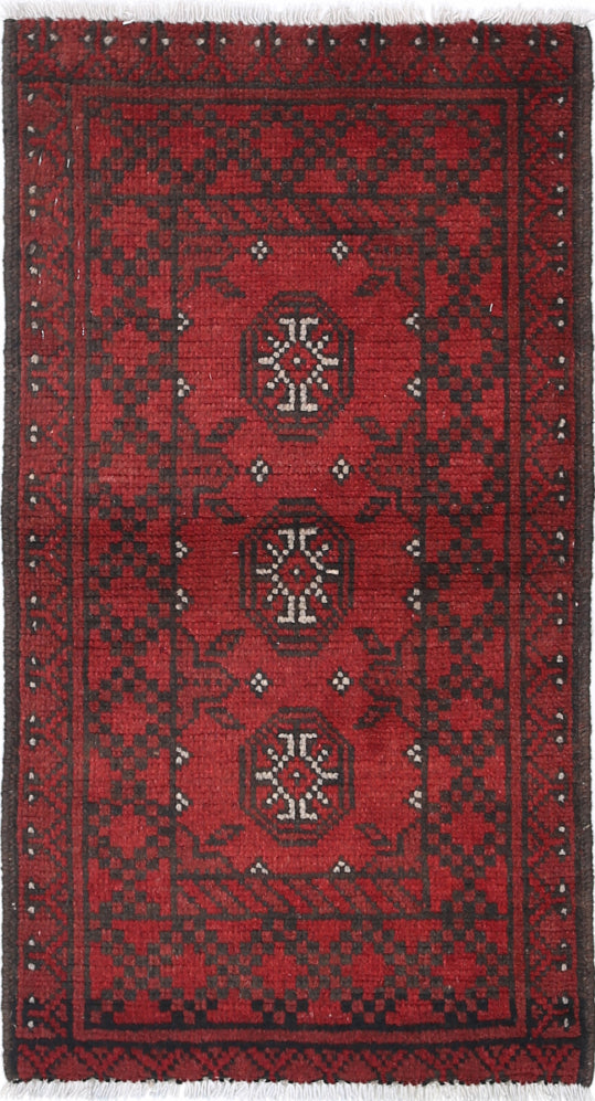 Ivory Hand-Knotted Afghan Tribal Geometric Wool Rug - 1'7" x 3'1"