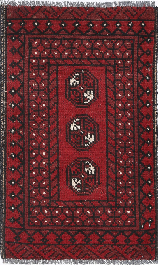 Ivory Hand-Knotted Afghan Tribal Geometric Wool Rug - 1'7" x 2'10"