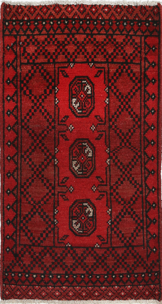 Ivory Hand-Knotted Afghan Tribal Geometric Wool Rug - 1'6" x 3'1"