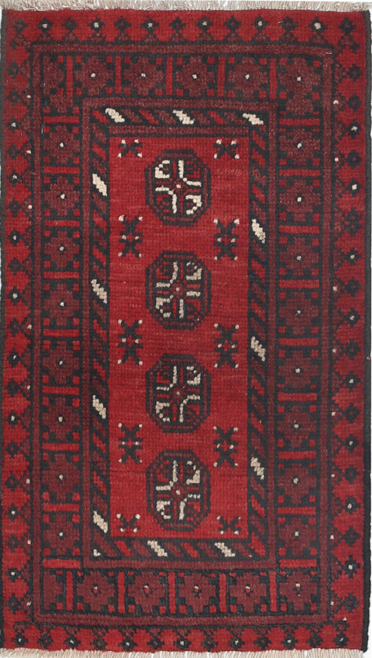 Ivory Hand-Knotted Afghan Tribal Geometric Wool Rug - 1'8" x 3'0"