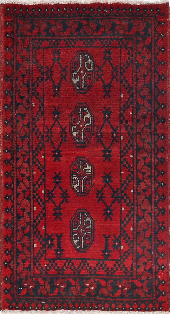 Ivory Hand-Knotted Afghan Tribal Geometric Wool Rug - 1'8" x 3'3"