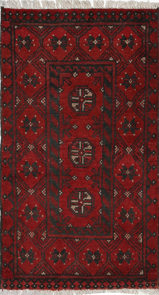 Ivory Hand-Knotted Afghan Tribal Geometric Wool Rug - 1'7" x 3'1"