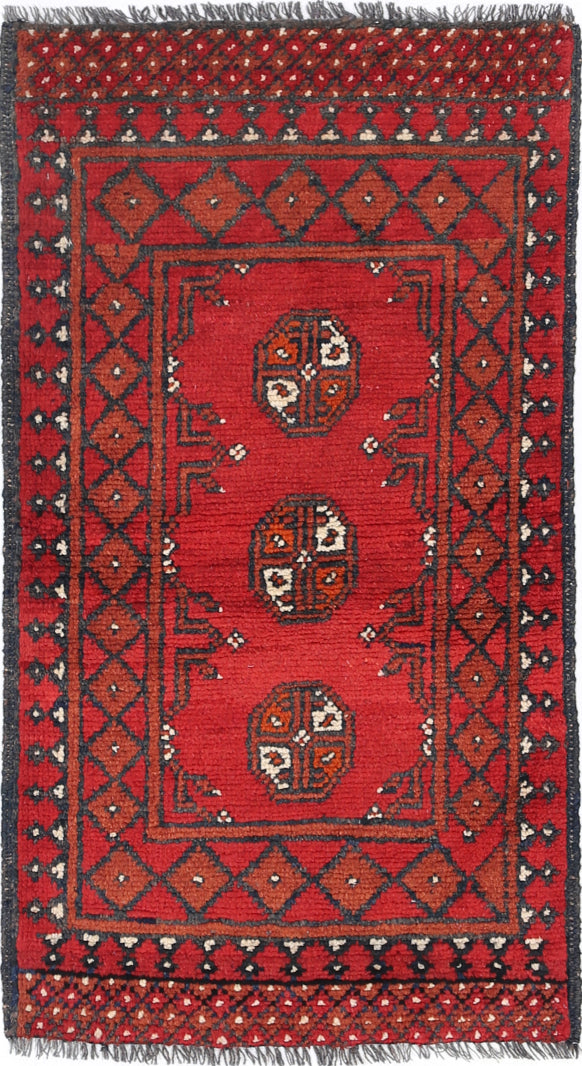 Ivory Hand-Knotted Afghan Tribal Geometric Wool Rug - 1'8" x 3'3"