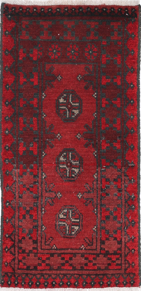 Ivory Hand-Knotted Afghan Tribal Geometric Wool Rug - 1'5" x 3'2"