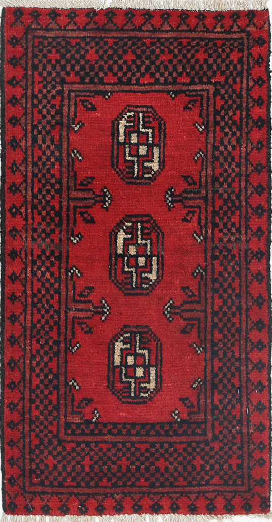 Ivory Hand-Knotted Afghan Tribal Geometric Wool Rug - 1'8" x 3'2"