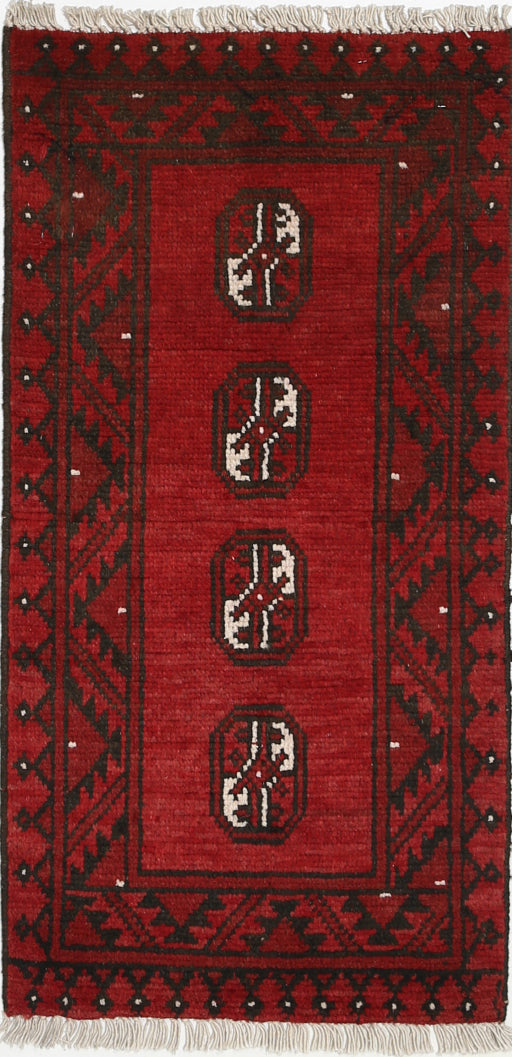 Ivory Hand-Knotted Afghan Tribal Geometric Wool Rug - 1'7" x 3'2"