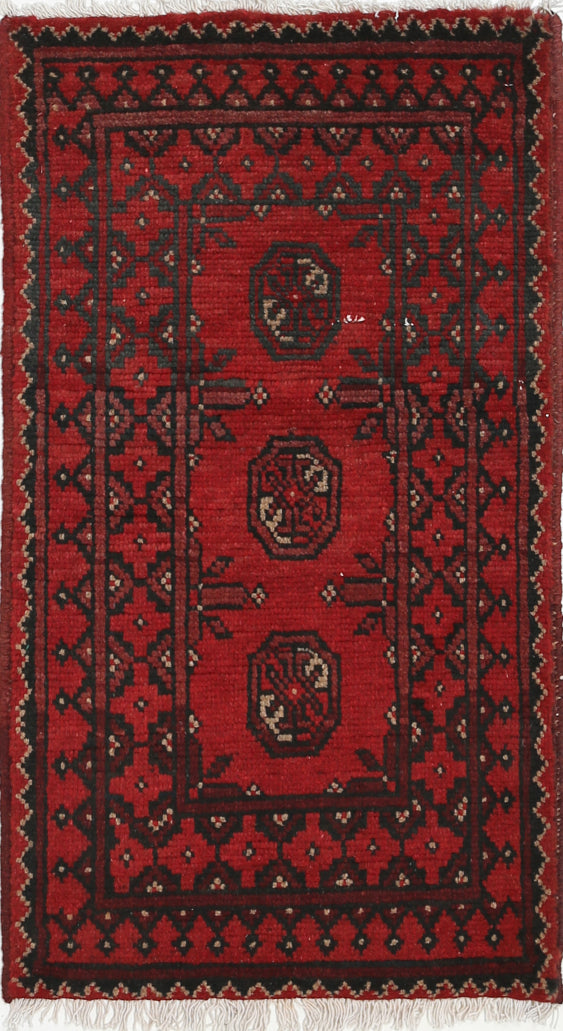 Ivory Hand-Knotted Afghan Tribal Geometric Wool Rug - 1'8" x 3'2"