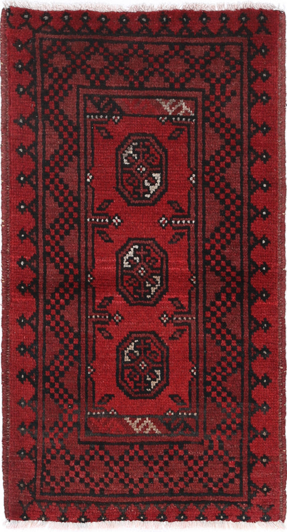 Ivory Hand-Knotted Afghan Tribal Geometric Wool Rug - 1'7" x 3'1"