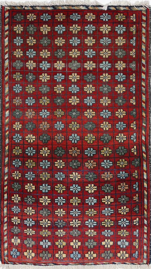 Ivory Hand-Knotted Afghan Tribal Geometric Wool Rug - 1'7" x 2'10"