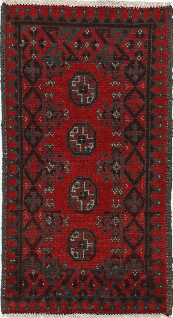 Ivory Hand-Knotted Afghan Tribal Geometric Wool Rug - 1'8" x 3'3"