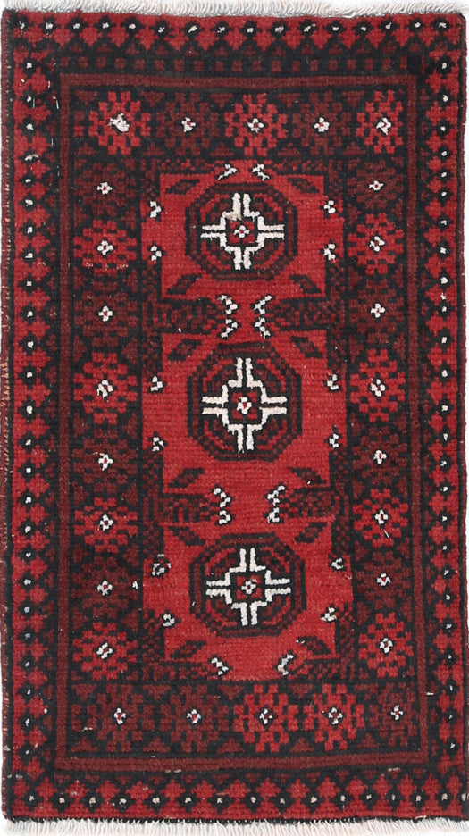 Ivory Hand-Knotted Afghan Tribal Geometric Wool Rug - 1'7" x 2'11"
