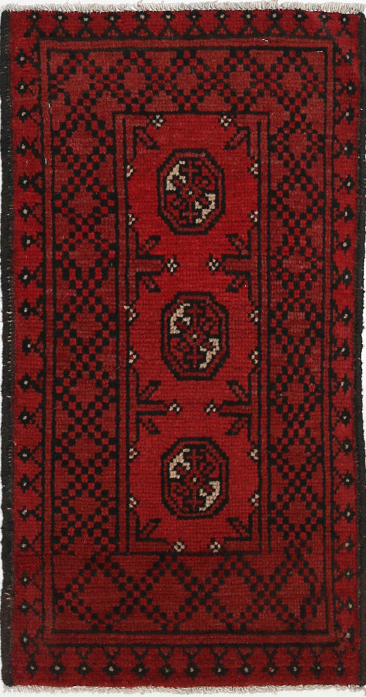 Ivory Hand-Knotted Afghan Tribal Geometric Wool Rug - 1'7" x 3'2"