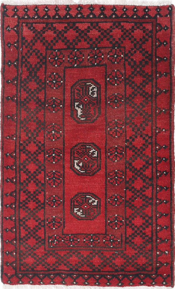 Ivory Hand-Knotted Afghan Tribal Geometric Wool Rug - 1'9" x 3'0"