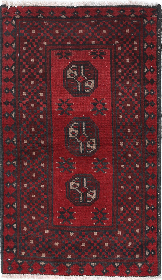 Ivory Hand-Knotted Afghan Tribal Geometric Wool Rug - 1'8" x 3'0"