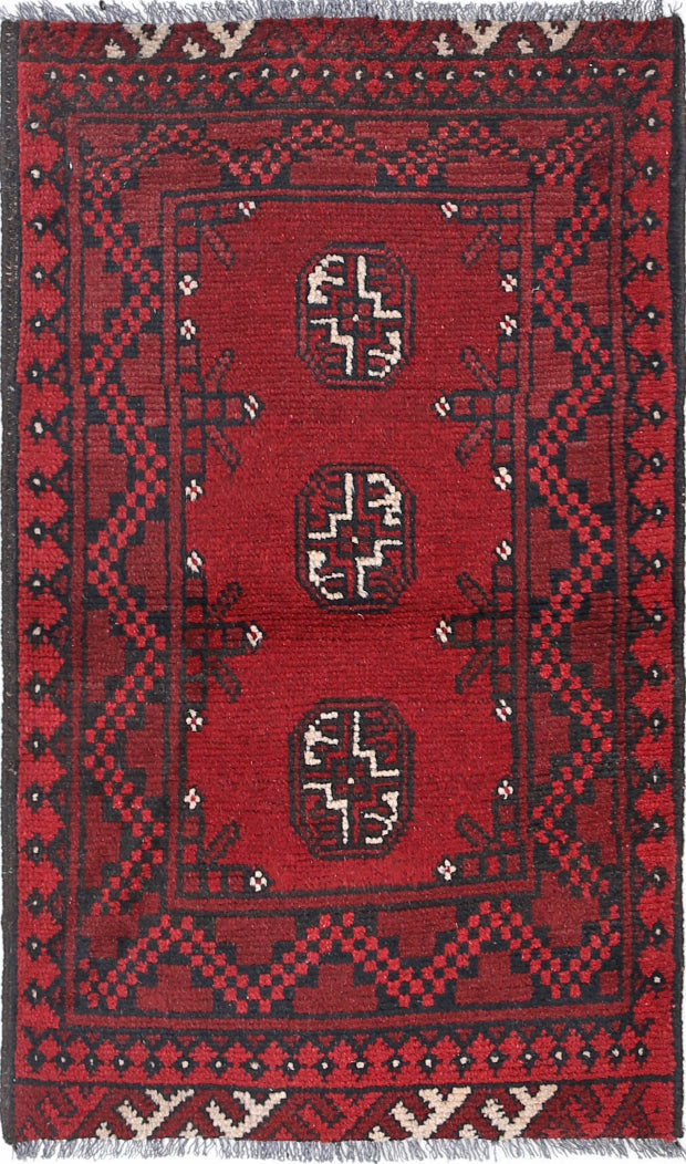 Ivory Hand-Knotted Afghan Tribal Geometric Wool Rug - 1'10" x 3'3"