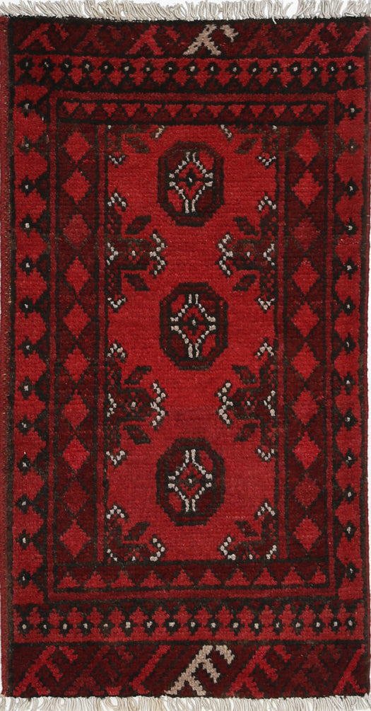 Ivory Hand-Knotted Afghan Tribal Geometric Wool Rug - 1'8" x 3'2"