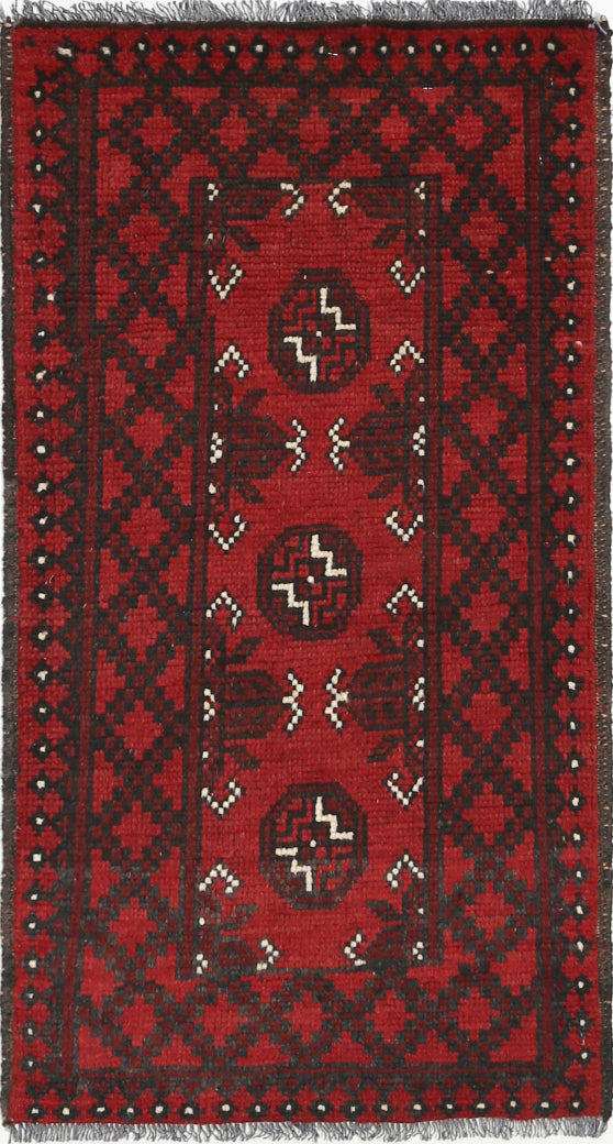 Ivory Hand-Knotted Afghan Tribal Geometric Wool Rug - 1'8" x 3'3"
