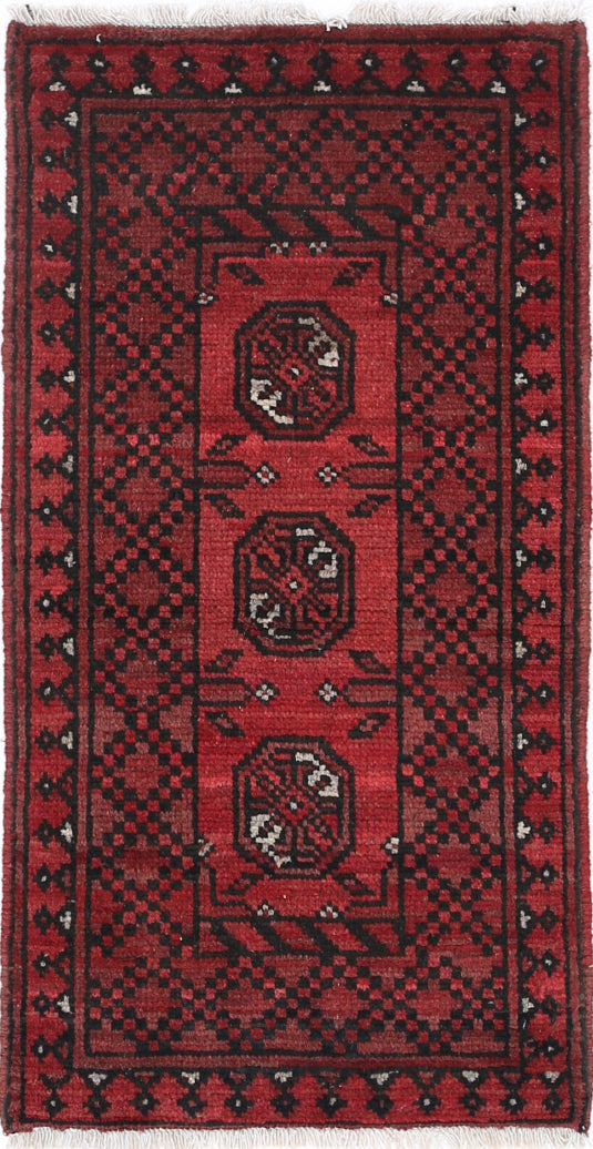 Ivory Hand-Knotted Afghan Tribal Geometric Wool Rug - 1'6" x 3'1"