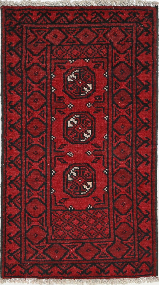 Ivory Hand-Knotted Afghan Tribal Geometric Wool Rug - 1'7" x 2'11"