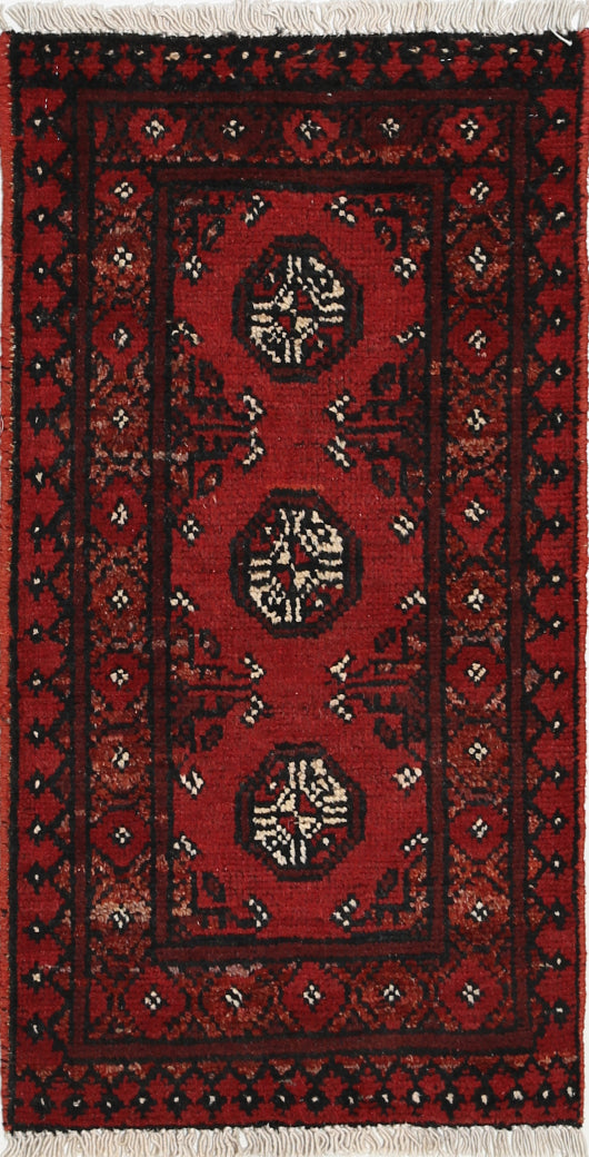 Ivory Hand-Knotted Afghan Tribal Geometric Wool Rug - 1'7" x 3'2"