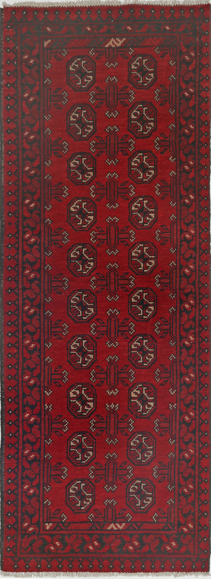 Ivory Hand-Knotted Afghan Tribal Geometric Wool Rug - 2'2" x 6'3"