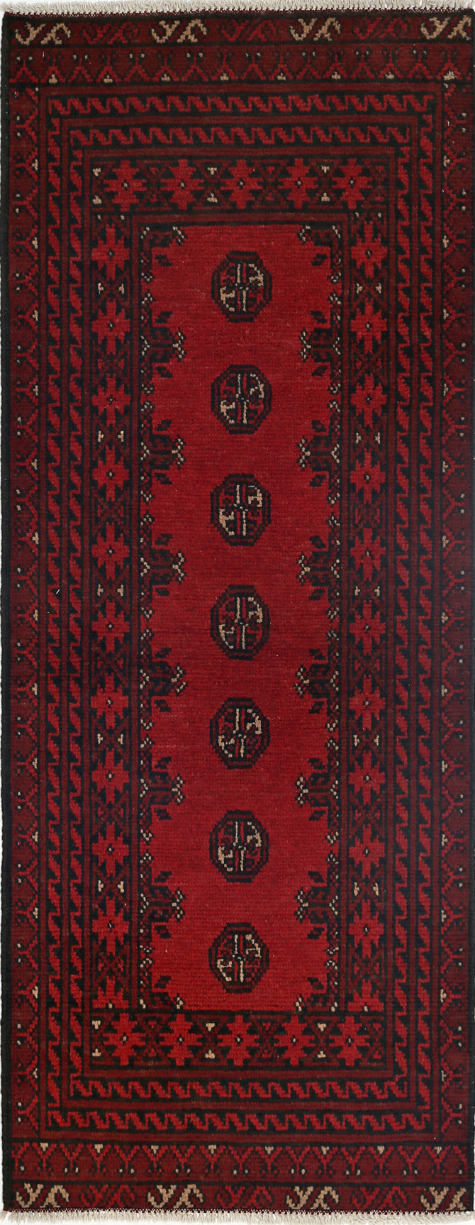 Ivory Hand-Knotted Afghan Tribal Geometric Wool Rug - 2'2" x 5'6"