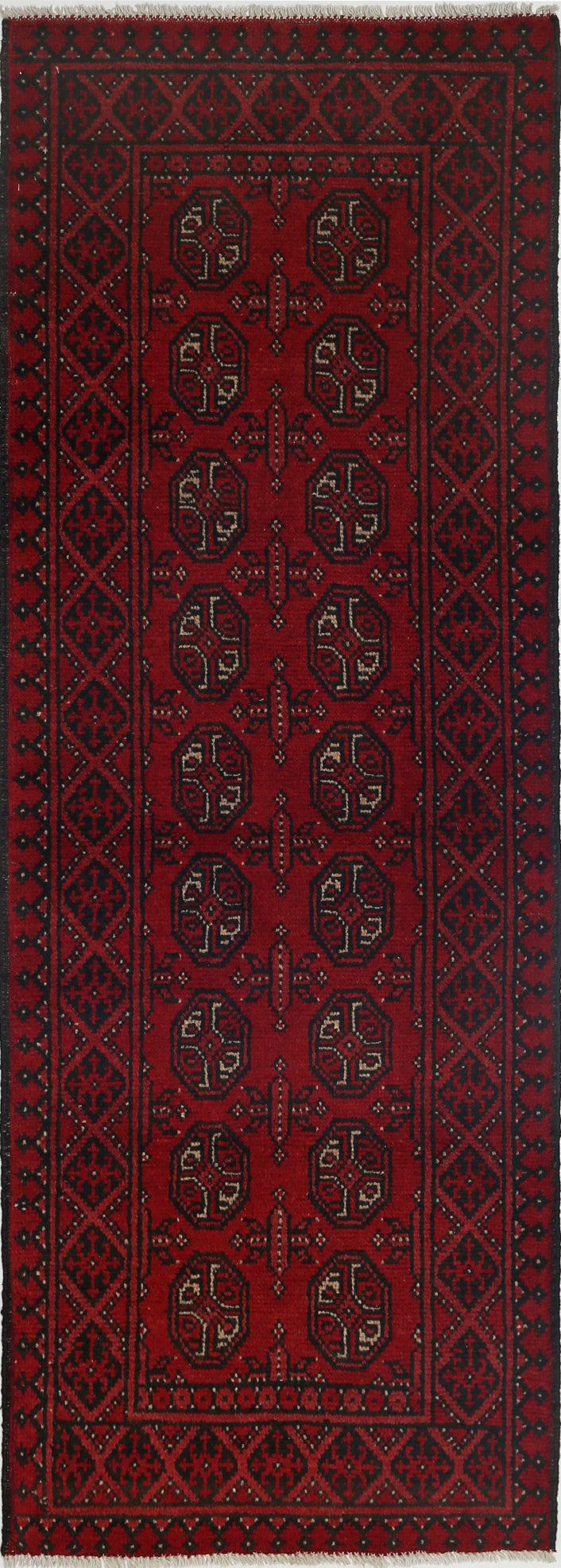 Ivory Hand-Knotted Afghan Tribal Geometric Wool Rug - 2'2" x 6'4"