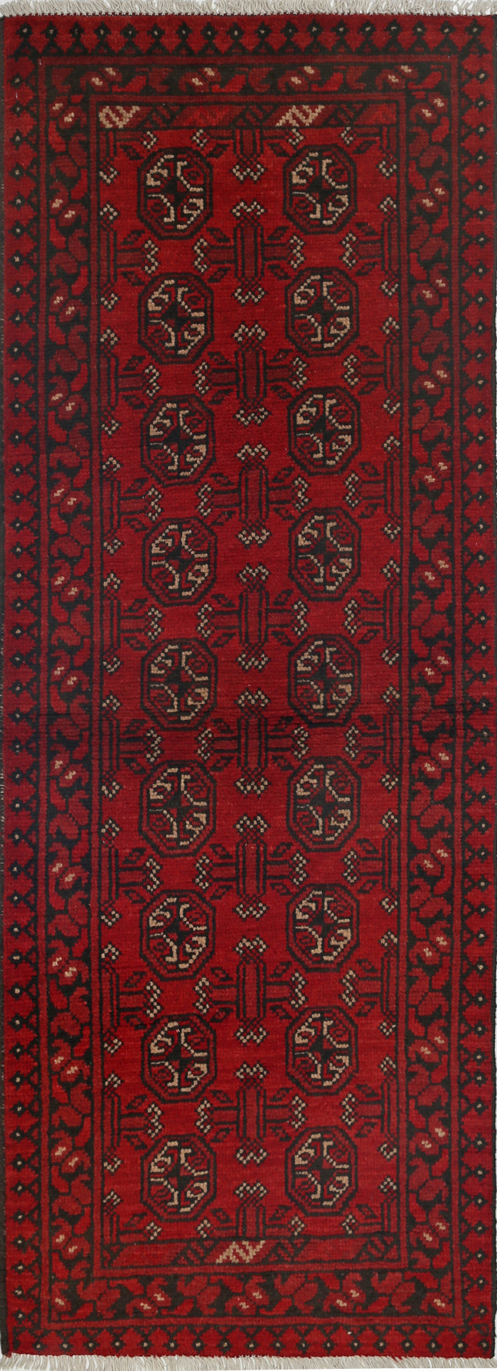 Ivory Hand-Knotted Afghan Tribal Geometric Wool Rug - 2'2" x 6'3"