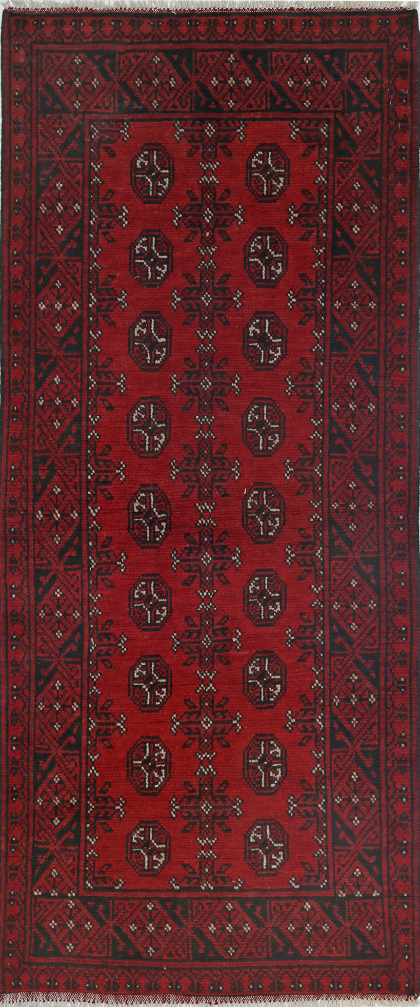 Ivory Hand-Knotted Afghan Tribal Geometric Wool Rug - 2'8" x 6'5"