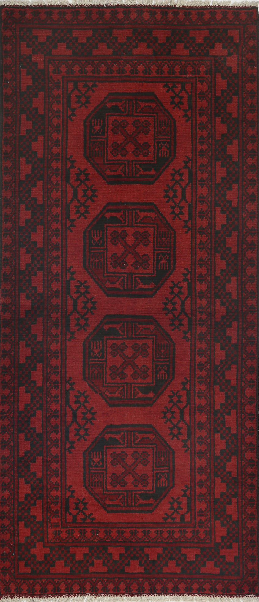 Ivory Hand-Knotted Afghan Tribal Geometric Wool Rug - 2'8" x 6'3"