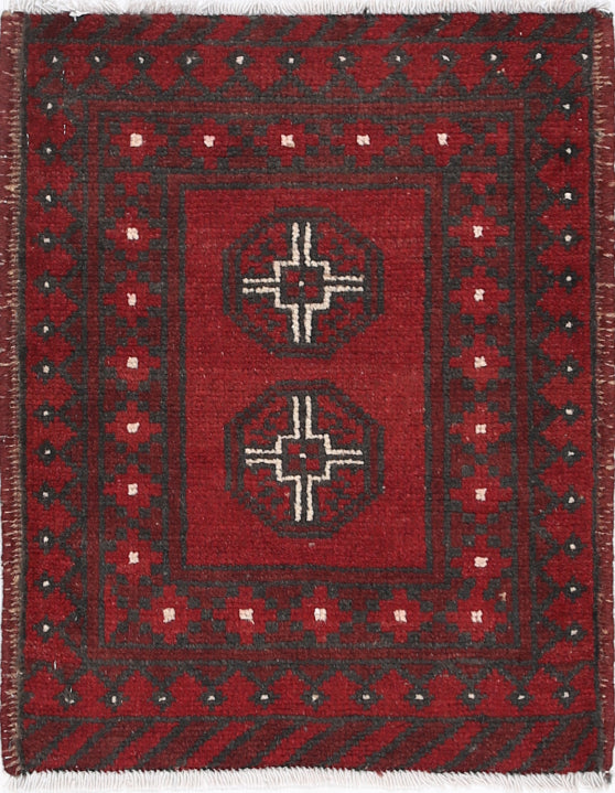 Ivory Hand-Knotted Afghan Tribal Geometric Wool Rug - 1'8" x 2'2"