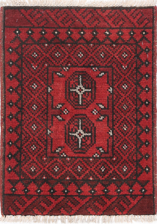 Ivory Hand-Knotted Afghan Tribal Geometric Wool Rug - 1'6" x 2'2"
