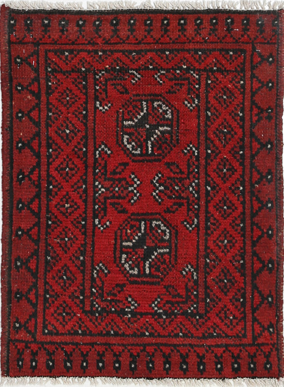 Ivory Hand-Knotted Afghan Tribal Geometric Wool Rug - 1'8" x 2'4"