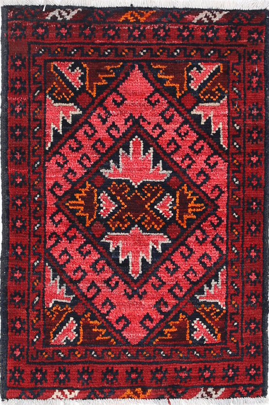 Ivory Hand-Knotted Afghan Tribal Geometric Wool Rug - 1'8" x 2'6"